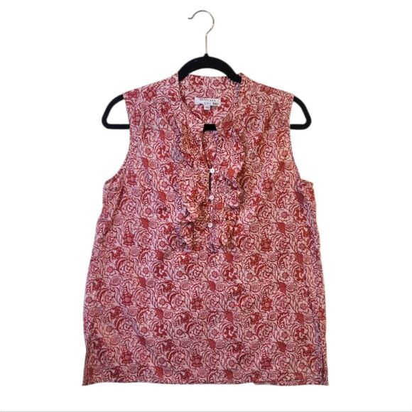 Derek Lam Collective Women's Red And White Floral Ruffle Front Blouse Size 42 - Picture 1 of 7